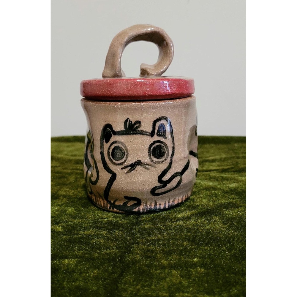 Handmade Artist Signed (Hurley) Cat Jar Pottery